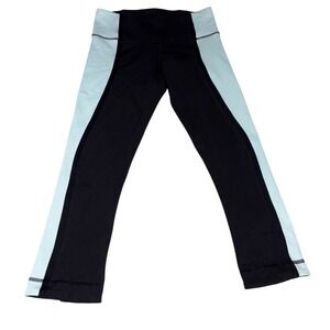 Lululemon Wunder Under Cropped Leggings Size 4 Bonded Stripe Black Turquoise